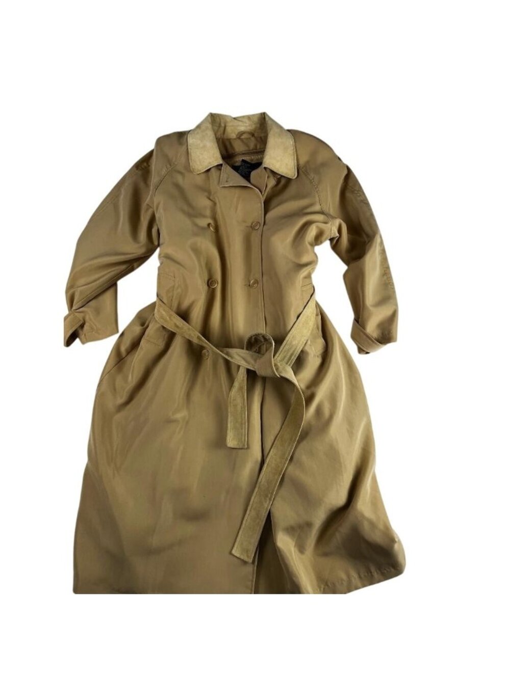 Terry Lewis Classic Luxuries Womens Khaki Belted Trench Coat Size 1X Lined